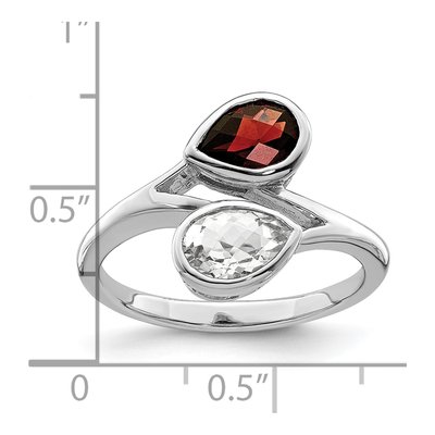 Sterling Silver Garnet & White Topaz Bypass Ring – view 4