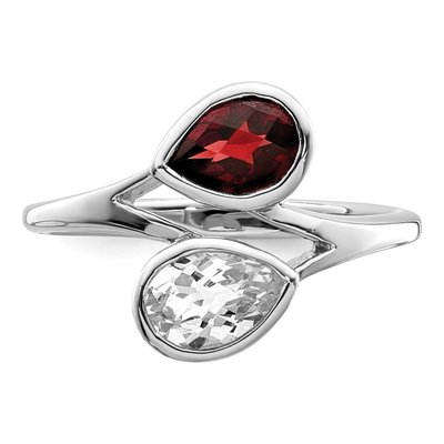 Sterling Silver Garnet & White Topaz Bypass Ring – view 6