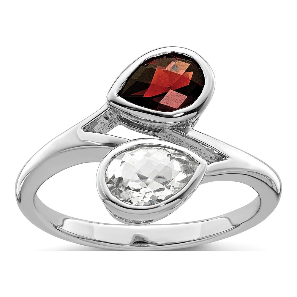 Sterling Silver Garnet & White Topaz Bypass Ring
