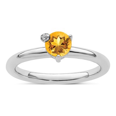 Sterling Silver Citrine & White Topaz Circle Ring