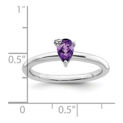 Sterling Silver Amethyst & White Topaz Pear Ring – view 4