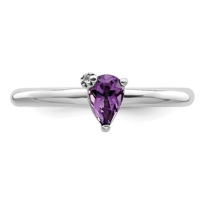 Sterling Silver Amethyst & White Topaz Pear Ring – view 6