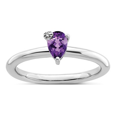 Sterling Silver Amethyst & White Topaz Pear Ring