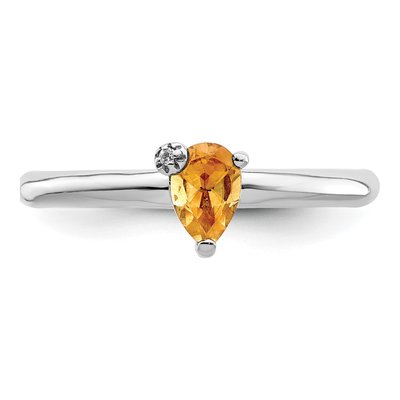 Sterling Silver Citrine & White Topaz Pear Ring – view 6