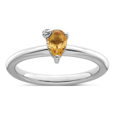 Sterling Silver Citrine & White Topaz Pear Ring