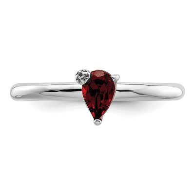 Sterling Silver Garnet & White Topaz Pear Ring – view 6