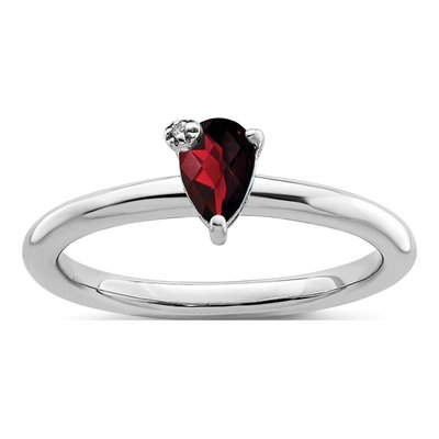 Sterling Silver Garnet & White Topaz Pear Ring