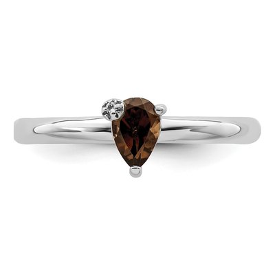 Sterling Silver Smoky Quartz & White Topaz Pear Ring – view 6