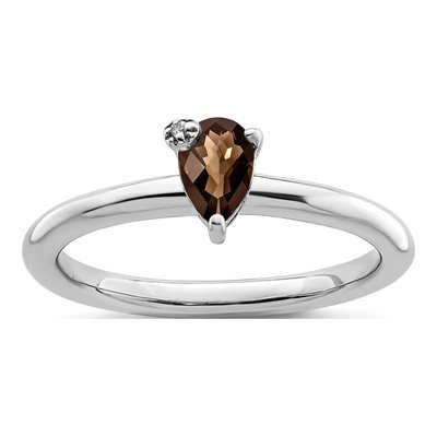 Sterling Silver Smoky Quartz & White Topaz Pear Ring