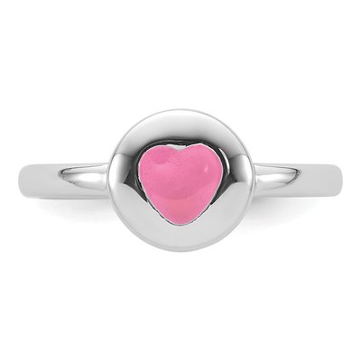 Sterling Silver Girls' Pink Enamel Heart Ring – view 5