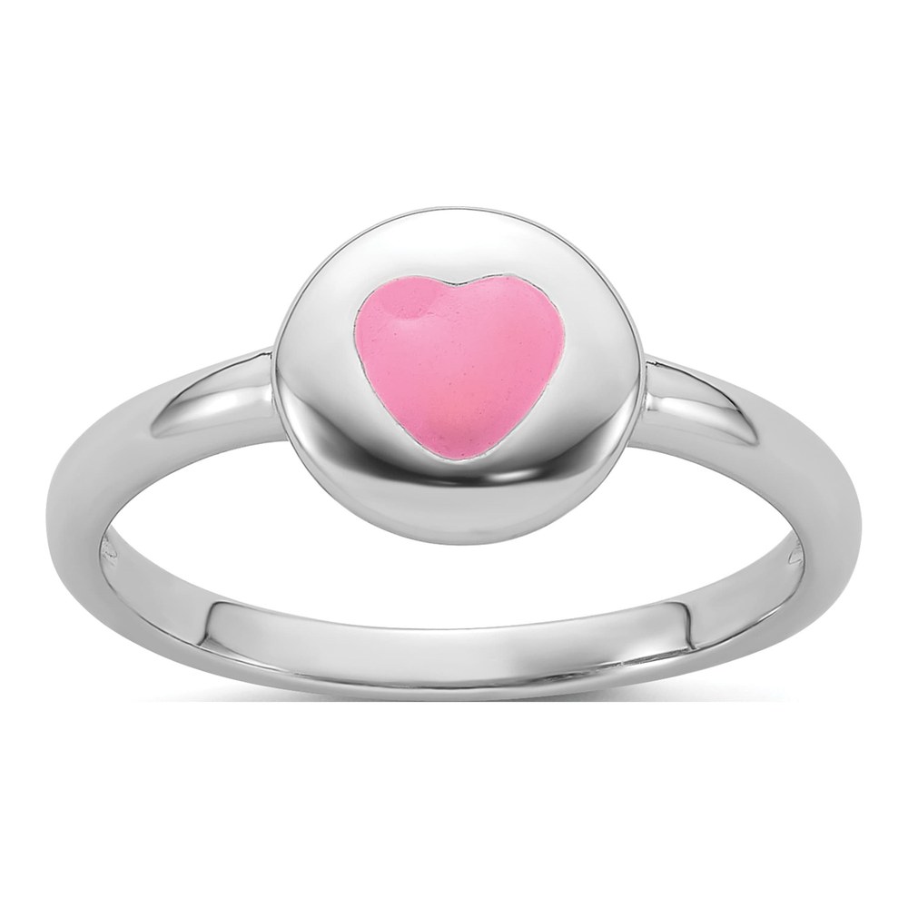 Sterling Silver Girls' Pink Enamel Heart Ring