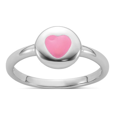 Sterling Silver Girls' Pink Enamel Heart Ring