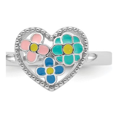 Sterling Silver Girl's Enameled Heart Ring – view 5