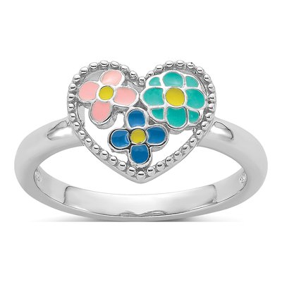 Sterling Silver Girl's Enameled Heart Ring