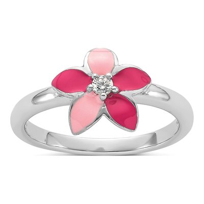 Sterling Silver CZ Girl's Flower Ring