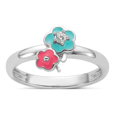 Sterling Silver CZ Girls' Floral Ring