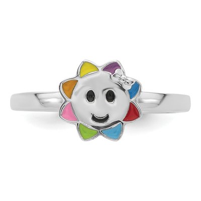 Sterling Silver Girl's Smiling Sun Ring – view 5