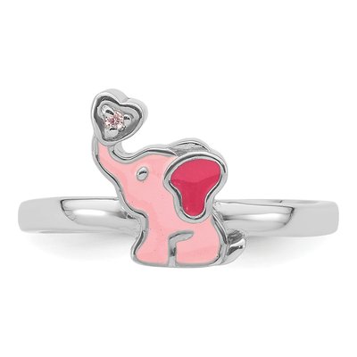 Sterling Silver CZ Girls' Enamel Elephant Ring – view 5