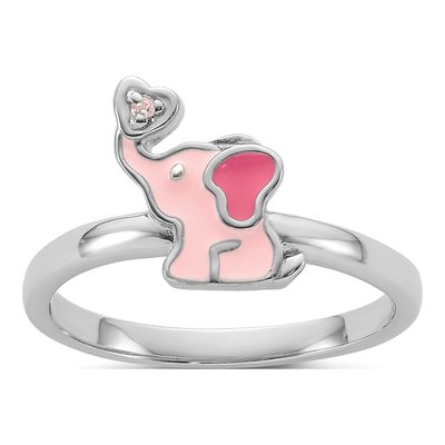 Sterling Silver CZ Girls' Enamel Elephant Ring