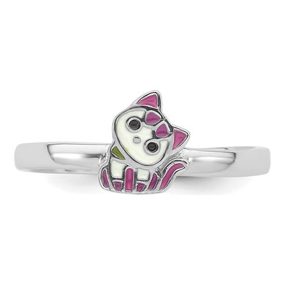 Sterling Silver Girl's Enamel Cat Ring – view 5
