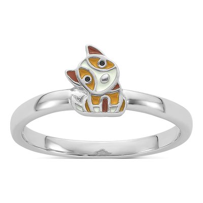 Sterling Silver Girls' Enamel Dog Ring