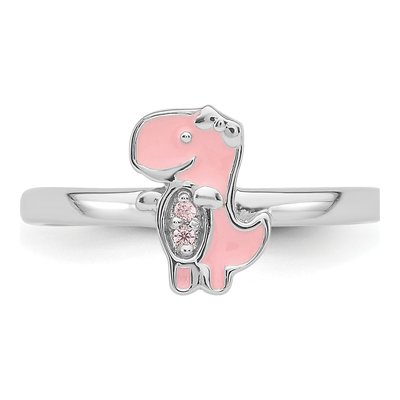 Sterling Silver CZ Girl's Enamel Dinosaur Ring – view 5