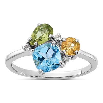 Sterling Silver Swiss Blue Topaz & White Topaz Multi-Gemstone Ring