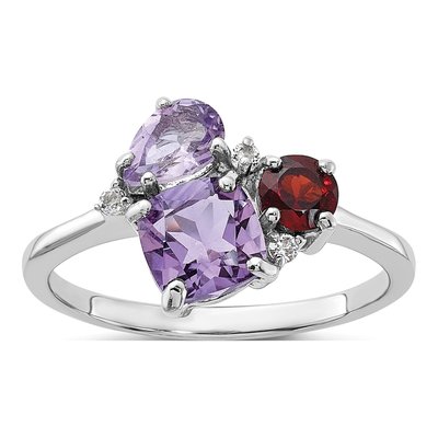 Sterling Silver Amethyst & White Topaz Multi-Gemstone Ring
