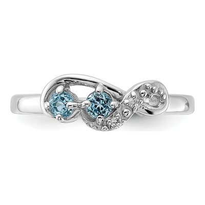 Sterling Silver Swiss Blue Topaz & CZ Swirl Ring – view 5
