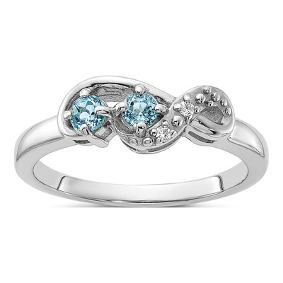 Sterling Silver Swiss Blue Topaz & CZ Swirl Ring