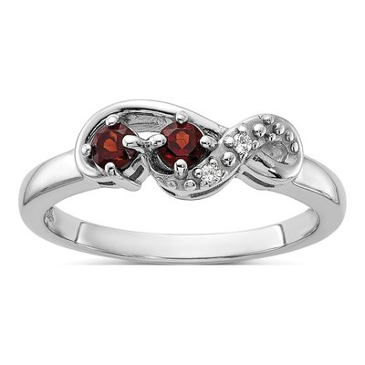 Sterling Silver Garnet & CZ Swirl Ring