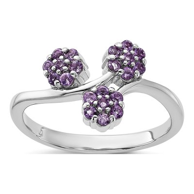 Sterling Silver Amethyst Flowers Ring