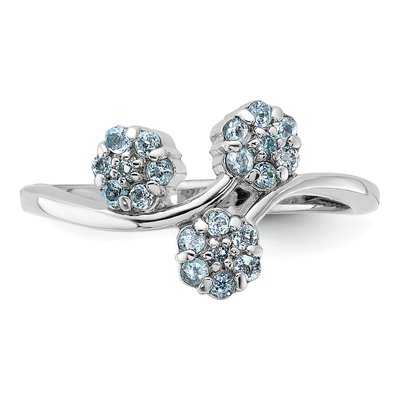 Sterling Silver Swiss Blue Topaz Flowers Ring – view 4