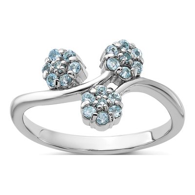 Sterling Silver Swiss Blue Topaz Flowers Ring