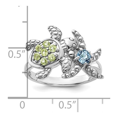Sterling Silver Swiss Blue Topaz & Peridot Turtle Starfish Ring – view 5