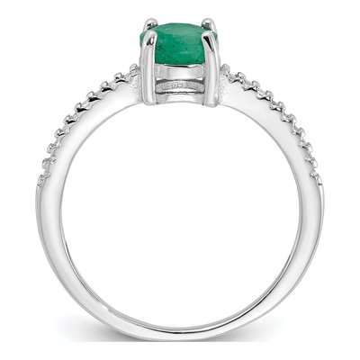 Sterling Silver Emerald & White Topaz Rh-Plated-Plated 12WT Ring – view 3