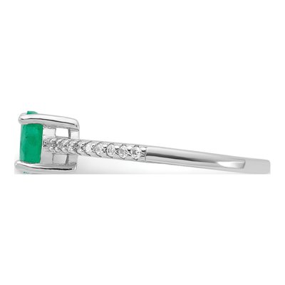 Sterling Silver Emerald & White Topaz Rh-Plated-Plated 12WT Ring – view 5