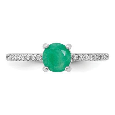 Sterling Silver Emerald & White Topaz Rh-Plated-Plated 12WT Ring – view 6