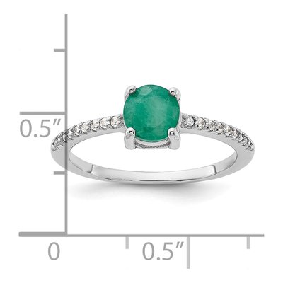 Sterling Silver Emerald & White Topaz Rh-Plated-Plated 12WT Ring – view 7
