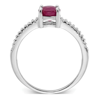 Sterling Silver Ruby & White Topaz Rh-Plated-Plated 12WT Ring – view 3