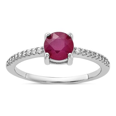 Sterling Silver Ruby & White Topaz Rh-Plated-Plated 12WT Ring