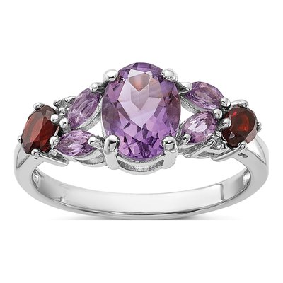Sterling Silver Amethyst & Garnet Multi-Gemstone Ring