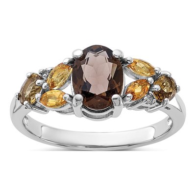 Sterling Silver Smoky Quartz & Citrine Multi-Stone Ring