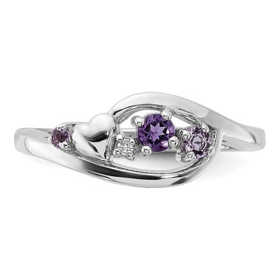 Sterling Silver Amethyst & CZ Heart Ring – view 5