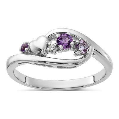 Sterling Silver Amethyst & CZ Heart Ring