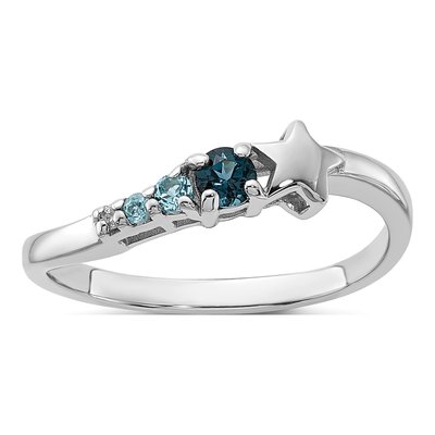Sterling Silver London Blue Topaz & Swiss Blue Topaz Star Ring
