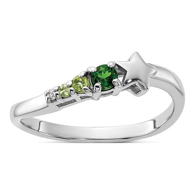 Sterling Silver Peridot & CZ Chrome Diopside Star Ring