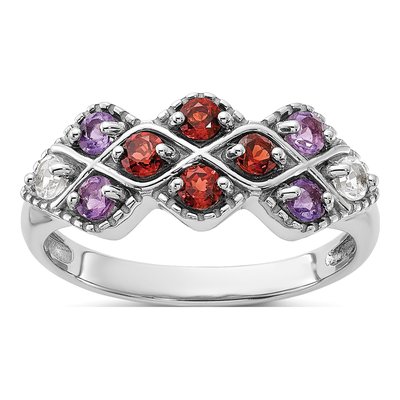 Sterling Silver Garnet & Amethyst Ring