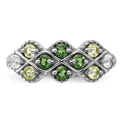 Sterling Silver Peridot & White Topaz Chrome Diopside Ring – view 5
