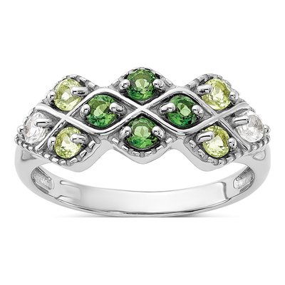 Sterling Silver Peridot & White Topaz Chrome Diopside Ring